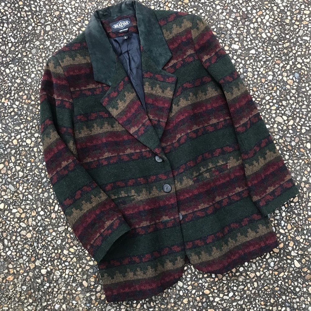 Vintage 1980s oversized Indian Southwestern blanket jacket Large